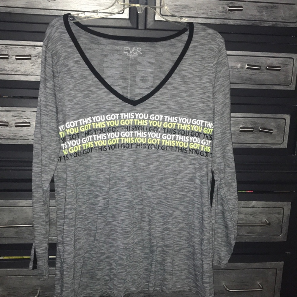 #motivartion v neck long sleeve gray top